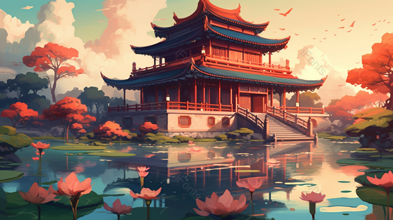 抽象水彩莲池意境水墨画,插画/手绘图,插画/手绘图库,插画/手绘图下载,插画/手绘